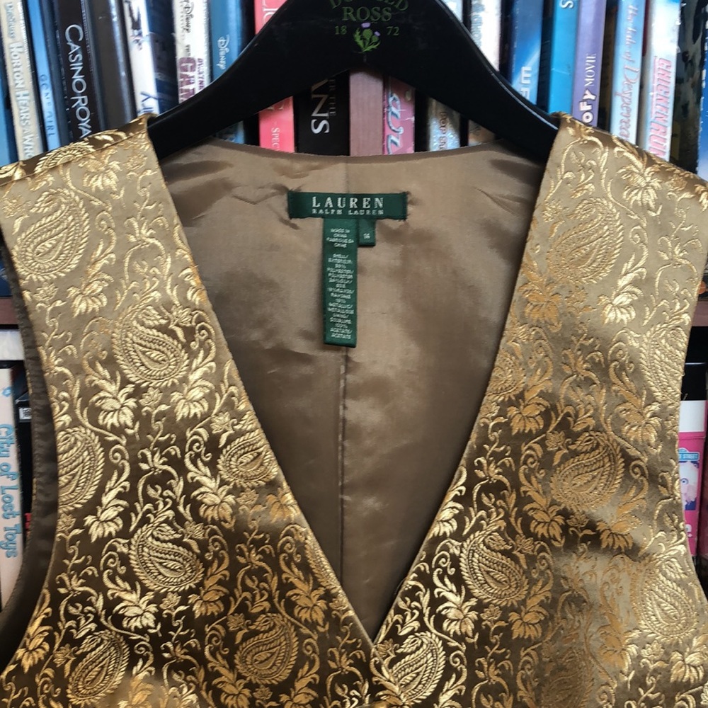 NWT Lauren Ralph Lauren Gold Paisley Metallic Brocade Vest Sz 14